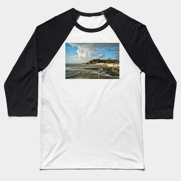 Seafront Promenade & Constitution Hill - Coastal Scenery - Aberystwyth Baseball T-Shirt by Harmony-Mind